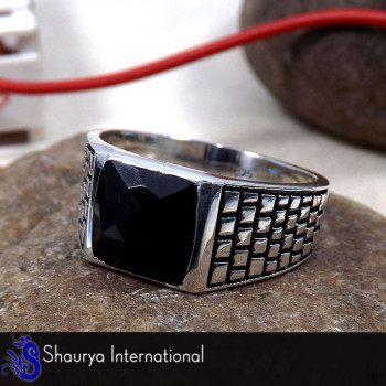 Black Onyx Cut - E - SMR996 - Superb Natural Black Onyx Cut Gemstone Solid 925 Sterling Silver Casting Mens Ring