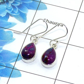 Natural Purple Turquoise Cab Earring E - SPE755-Newly Collection Pear Shape 925 Sterling Silver Factory Handmade Earrings