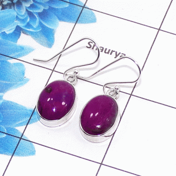 Natural Purple Turquoise Cab Earring B - SPE755-Newly Collection Oval Shape 925 Sterling Silver Factory Handmade Earrings