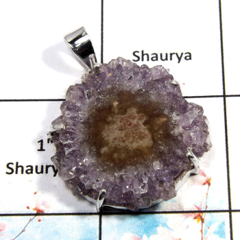 Amethyst Stalactite - B SPS878 - Solid 925 Sterling Silver Amethyst Stalactite Stone Prong Setting Big Pendant