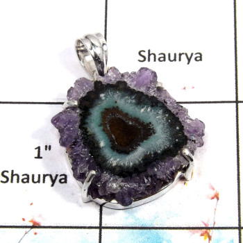 Amethyst Stalactite - O SPS878 - Solid 925 Sterling Silver Amethyst Stalactite Stone Prong Setting Pendant