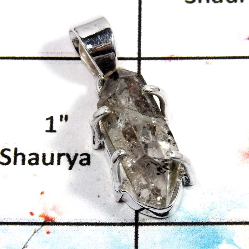 Herkimer Diamond - C SPS882 - Natural Herkimer Diamond Rough Stone 925 Silver Prong Setting Pendant