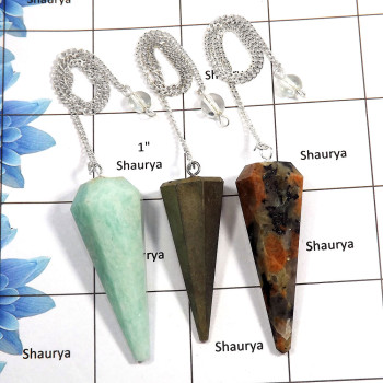 3 Pcs Amazonite, Golden Pyrite & Moonstone Tourmaline - J SPU996 - Newly Collection Made In Brass Silver Plated 3 Pcs Pendulum L