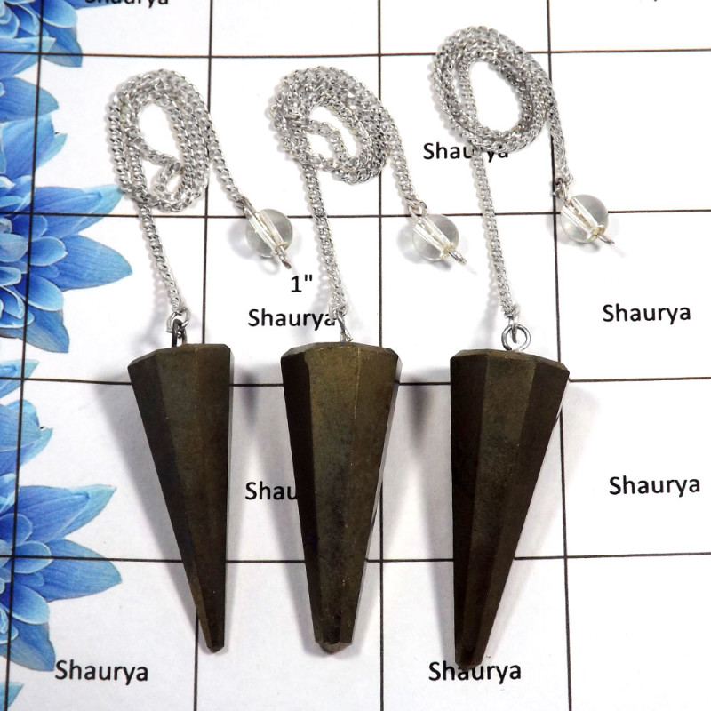 3 pcs Golden Pyrite - B SPU997 - Natural Golden Pyrite Gemstone Brass Silver Plated 3 Pcs Handmade Pendulum Lots