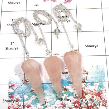 3 Pcs Rose Quartz - D SPU998 - Natural Pink Rose Quartz Gemstone Brass Silver Plated 3 Pcs Pendulum Lots