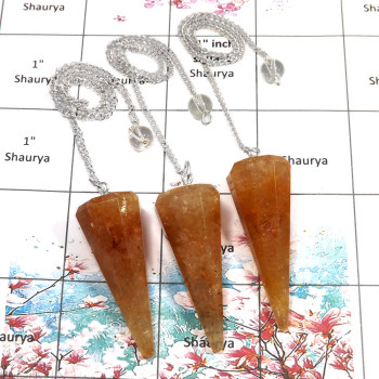 3 pcs Golden Rutile - G SPU998 - Brass Silver Plated 3 Pcs Golden Rutile Gemstone Pendulum Lots