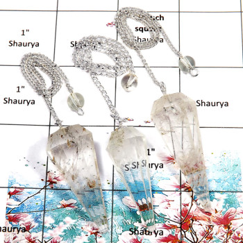 3 Pcs Crystal - I SPU998 - Stunning White Crystal Gemstone Brass Silver Plated 3 Pcs Pendulum Lots