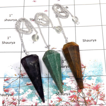 3Pcs Amethyst, Green Aventurine & Tiger Eye - L SPU998 - Newly Made Brass Silver Plated 3 Pcs Pendulum Lots