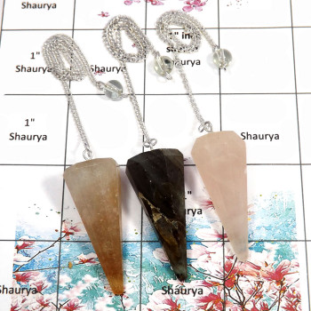 3 Pcs Golden Rutile, Labradorite & Rose Quartz - N SPU998 - Brass Silver Plated Natural Gemstone 3 Pcs Pendulum Lots