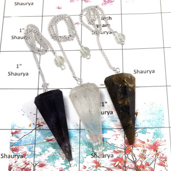 3 Pcs Amethyst, Crystal & Labradorite - P SPU998 - Awesome Natural Gemstone Brass Silver Plated 3 Pcs Pendulum Lots