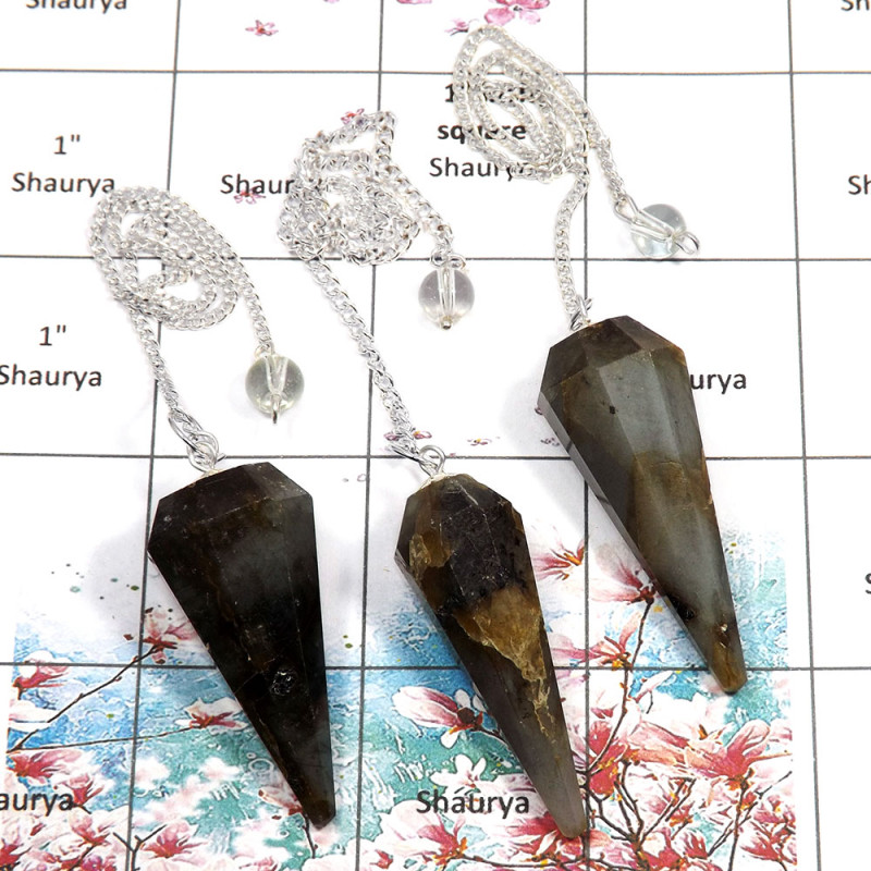 3 pcs Labradorite - B SPU999 - Newly Arrival Labradorite Gemstone Brass Silver Plated 3 Pcs Pendulum Lots