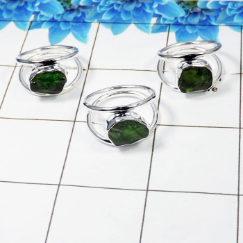 3 Pcs Raw Chrome Diopside Gemstone 925 Silver Ring-SRR971-E