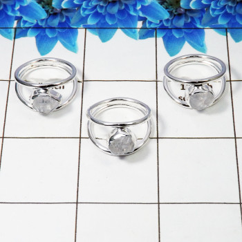 3 Pcs Raw Herkimer Diamond Gemstone 925 Silver Ring-SRR971-O