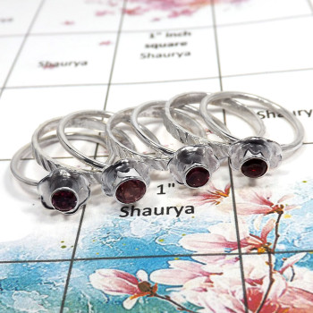 Garnet Cut - H STK925 - Latest Collection Solid 92.5% Sterling Silver Flower Design 7 Pcs Stacking Ring