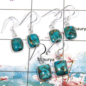 Blue Copper Turquoise Cab - O SVP790 - Solid 925 Sterling Silver Blue Copper Turquoise 3 Pcs Lots Bezel Earrings