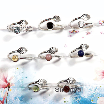 Multi Cab & Cut Gemstone - O SVP792 - Indian Factory Made Solid 925 Sterling Silver 8 Pcs Lots Light Weight Ring