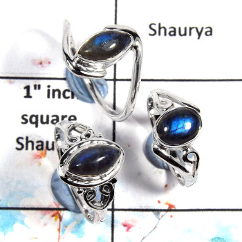Labradorite Cab - A SVP796 - Natural Blue Fire Labradorite Gemstone 925 Sterling Silver 3 pcs Lots Ring