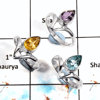 Blue Topaz, Amethyst & Citrine - O SVP796 - Natural Cut Gemstone Solid 925 Silver 3 pcs Lots Ring