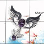 Amethyst Cut - H SWP995 - Solid 925 Sterling Silver Guardian Wings Natural Purple Amethyst Cut Stone Pendant