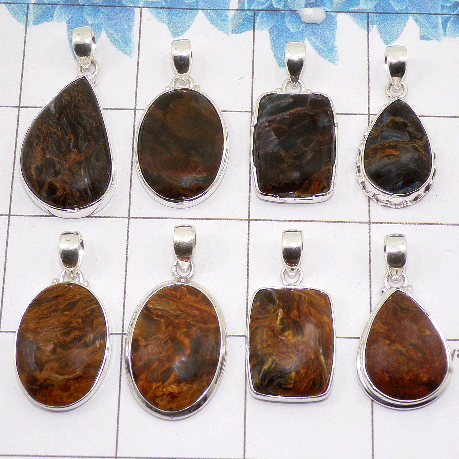 100 Grams Pietersite Pendants C - WBP100PTS - Assorted 925 Silver Pendants