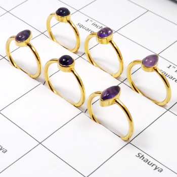 6 Pcs Assorted Cab Ring F - WPGR999 Gold Plating Amethyst Solid 925 Sterling Silver Plain Ring Lot