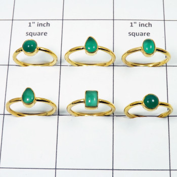 6 Pcs Assorted Cab Ring Q - WPGR999 Gold Plating Green Onyx Solid 925 Sterling Silver Plain Ring Lot