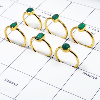 6 Pcs Assorted Cab Ring Q - WPGR999 Gold Plating Green Onyx Solid 925 Sterling Silver Plain Ring Lot 6 Pcs Assorted Cab Ring Q - WPGR999 Gold Plating Green Onyx Solid 925 Sterling Silver Plain Ring Lot