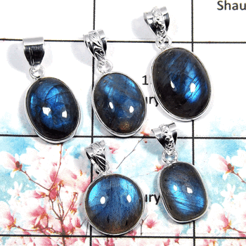 Labradorite - O WSP991 - Newly Arrival Natural Blue Fire Labradorite 925 Silver 5 Pcs. Combo Value Pack Pendant Lot