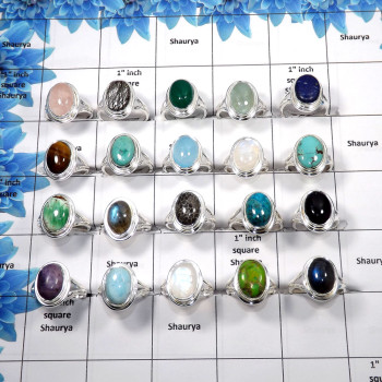 Mix cab stones A - WSL989 - 100 gms Lot Mix Cab Natural Assorted Gemstone with Solid 925 sterling Silver Wholesale Ring 13 to 16 Mix cab stones A - WSL989 - 100 gms Lot Mix Cab Natural Assorted Gemstone with Solid 925 sterling Silver Wholesale Ring 13 to 16