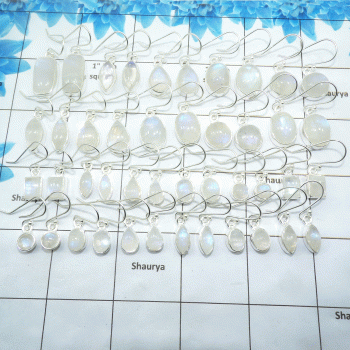 Natural Rainbow Moonstone Cab Earring A - WSL991 100 Grams Assorted Lots Cab  Mix Shape Gemstone 925 Sterling Silver Plain Earri