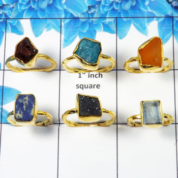 6 Pcs Assorted Ring A - WSLR873 Gold Plating Garnet, Apatite, Carnelian, Lapis Lazuli, Kyanite & Titanium Druzy Solid 925 Sterli