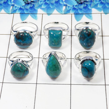 6 Pcs Chrysocolla Cab Ring - WSLR879-AOCT25 Solid 925 Sterling Silver Cab Chrysocolla Handmade Wholesale Ring Lot   Ring Size:- 