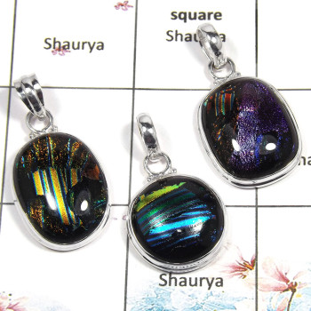 Dichroic Glass - C WSP990 - Newly Arrival Solid 92.5% Sterling Silver 3 Pcs Combo Value Pack Pendant Dichroic Glass - C WSP990 - Newly Arrival Solid 92.5% Sterling Silver 3 Pcs Combo Value Pack Pendant