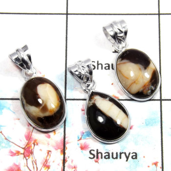 Peanut Wood - E WSP992 - Fashionable 925 Sterling Silver Bezel Set 3Pcs Combo Value Pack Pendant Lot
