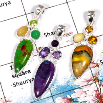 Purple Turquoise,Amethyst, Green Turquoise,Peridot, Ethiopian Opal,Bumble Bee,Citrine -B WSP998 -925 Sterling Silver Designer Purple Turquoise,Amethyst, Green Turquoise,Peridot, Ethiopian Opal,Bumble Bee,Citrine -B WSP998 -925 Sterling Silver Designer