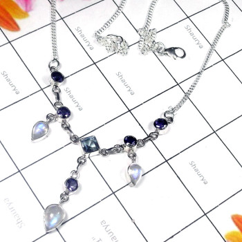 Multi cut stons A - SDN986-Faceted Amethyst gems silver Necklace