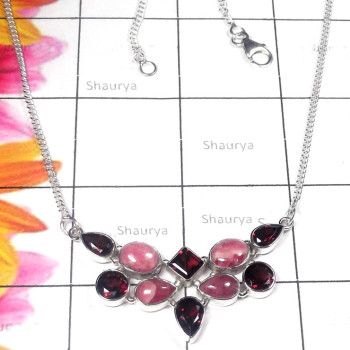 Cut & Cab A - SDN984-Multi faceted gemstone slver Necklace