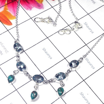 Cut & Cab B - SDN984-Multi faceted gemstone slver Necklace