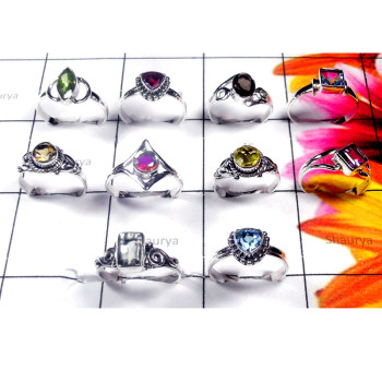 10 Pcs.Multi Cut Gemstone A - SVP979-925 Sterling Silver Wholesale Rings