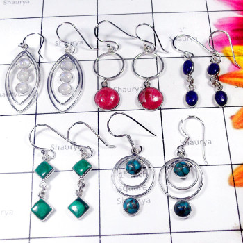 5 Pair Multi Cab Gemstone A - SVP978-Semiprecious Gemstone 925 Manufacturer Bejal Earrings