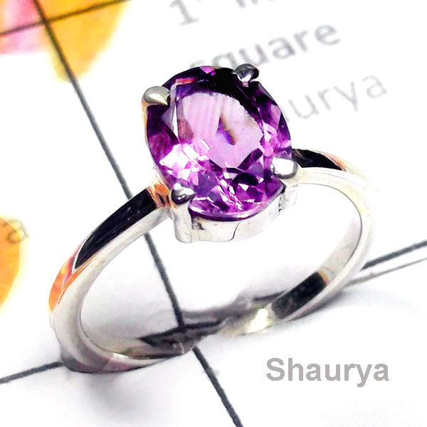 Amethyst O - SCR960-Cut Amethyst Gemstone Sterling Silver Casting Ring