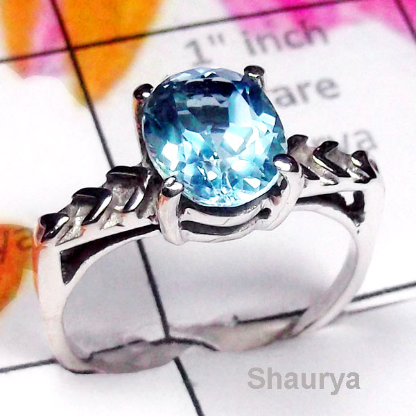 Blue Topaz G - SCR952-Exclusive Silver Direct Factory Manufacturer Casting Ring