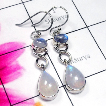 Rainbow A - SLE996-Rainbow Moonstone Sterling Silver Long Earring