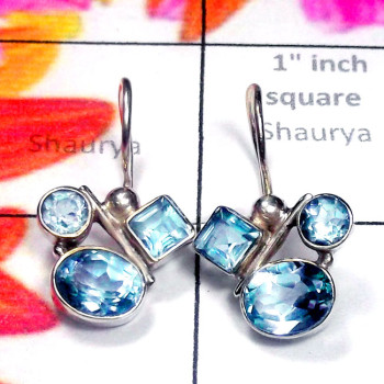 Blue Topaz A - SDE919-Exclusive Silver Blue Topaz Gemstone Handmade Earring