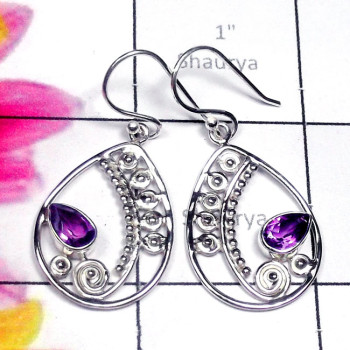 Amethyst C - SDE909-925 Sterling Silver Single Gemstone Filigree Earring