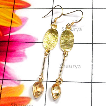 Citrine A - SGE980-Semiprecious Gemstone 925 Gold Plated Lightweight Earring