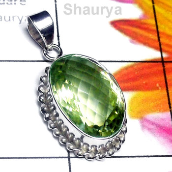 Green Amethyst A - SD855-Cut and Cab Gemstone 925 Sterling Silver Big Designer Pend