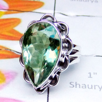 Green Amethyst A - SDR933-Green Amethyst Gemstone Exclusive Silver Designer Ring