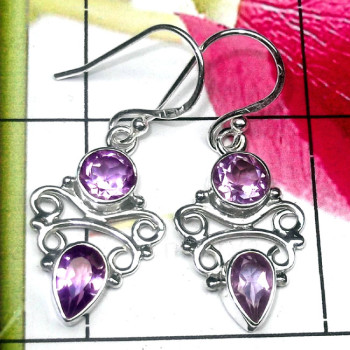 Amethyst C - FLE994-Cut and Cab Mix Gemstone 925 Silver Trendy Earring