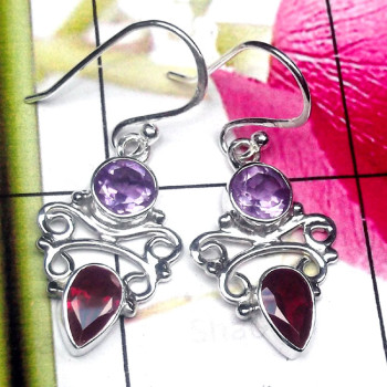 Amethyst D - FLE994-Cut and Cab Mix Gemstone 925 Silver Trendy Earring